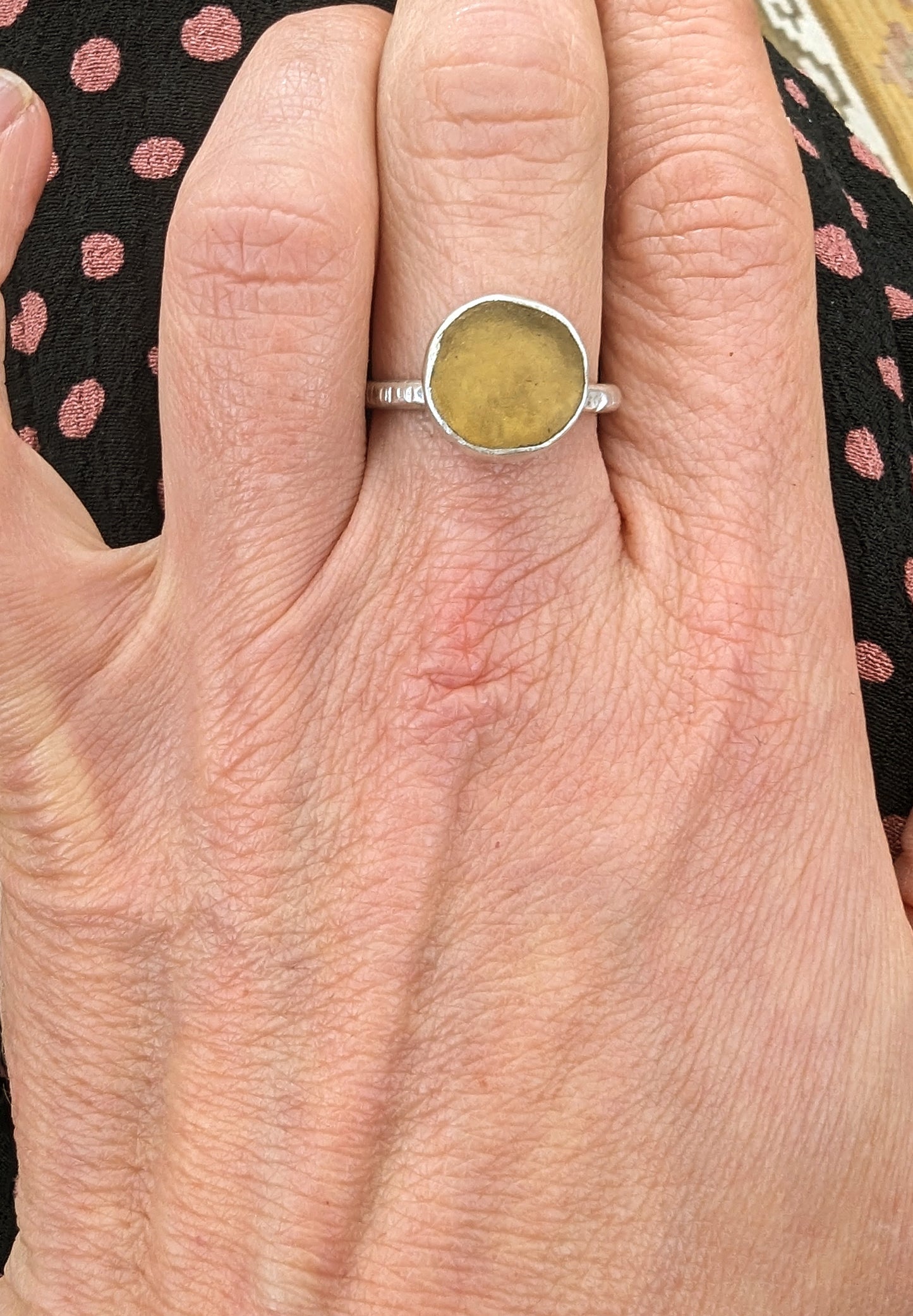 Yellow seaglass ring.