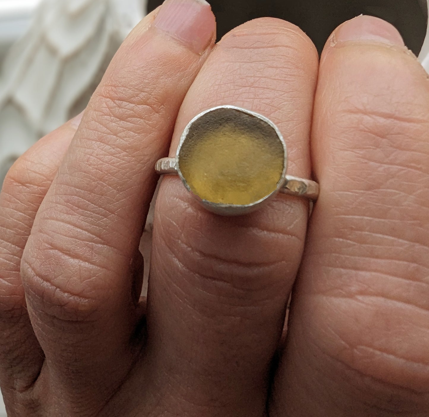 Yellow seaglass ring.