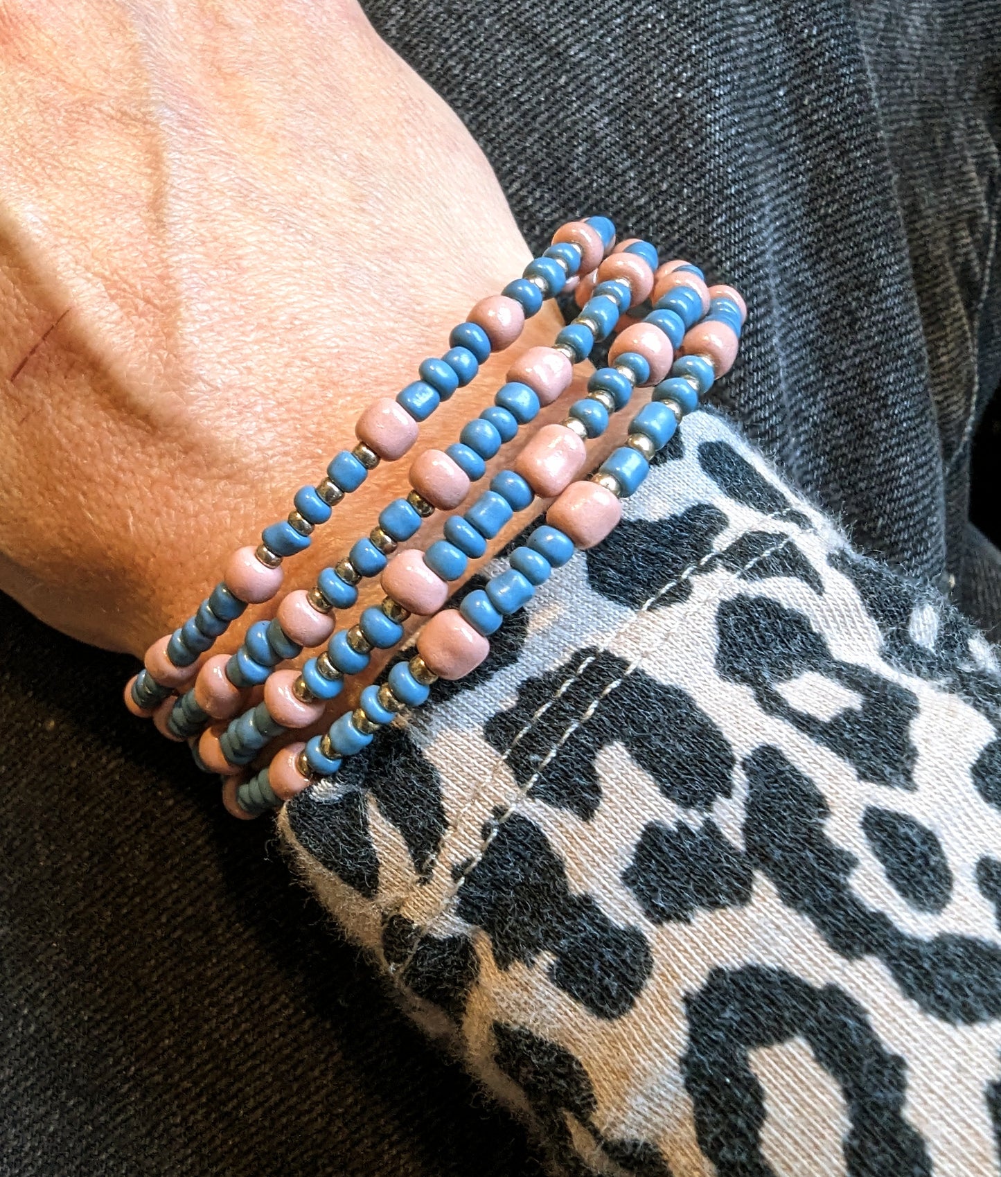 Seed bead memory wire stack bracelet