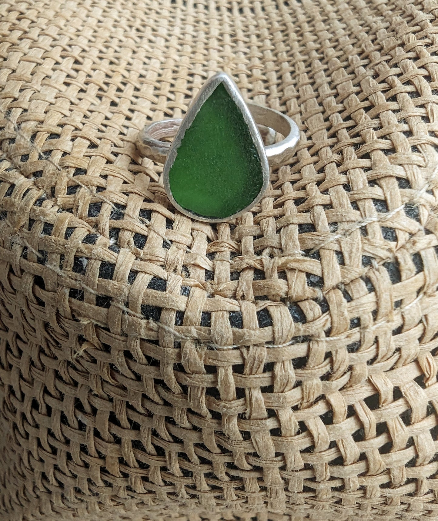 Bottle green seaglass ring