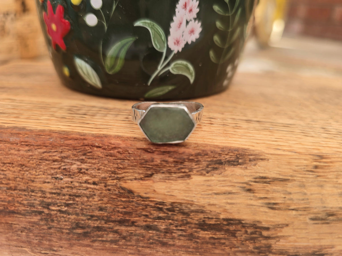 Hexagon seaglass ring