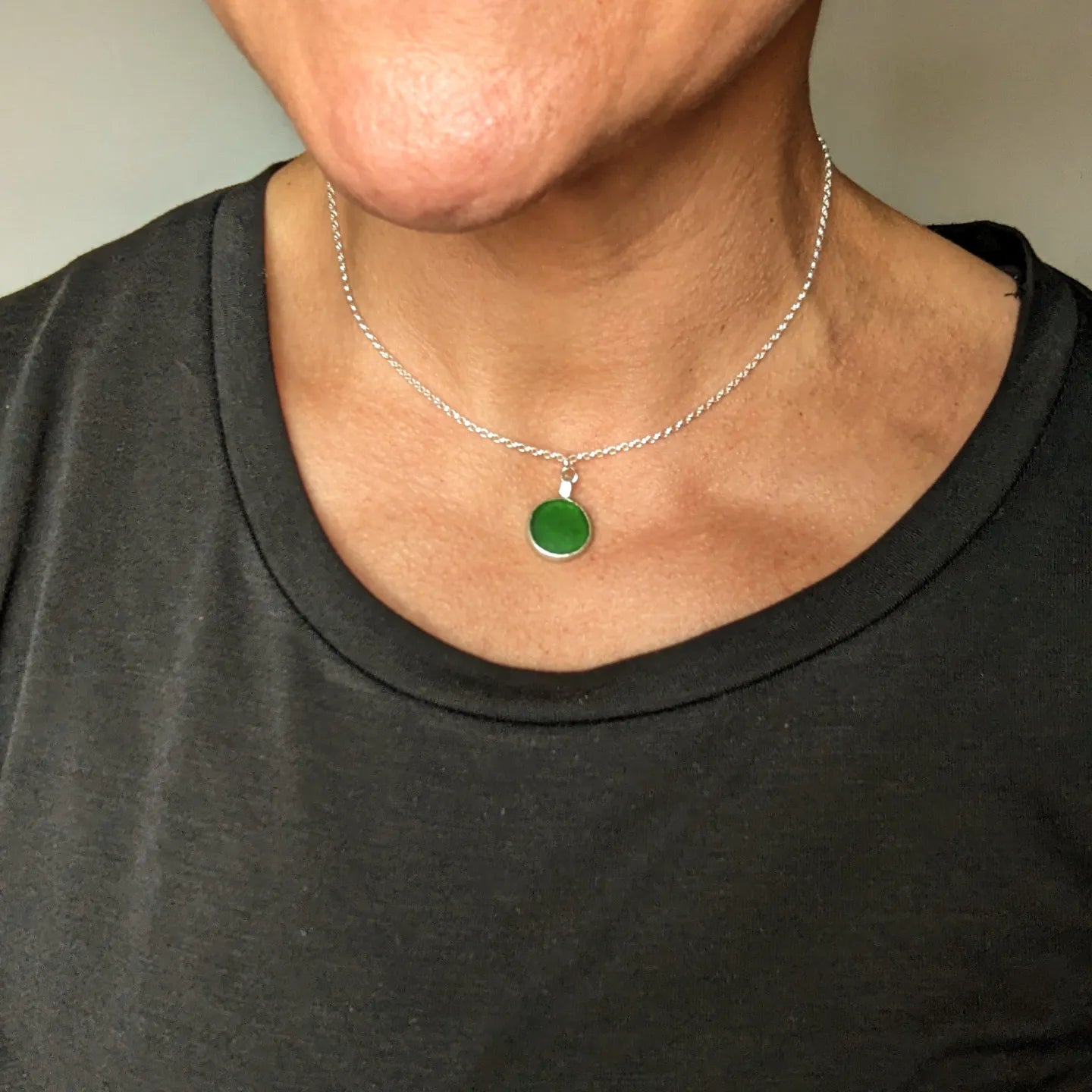 Bottle green seaglass necklace