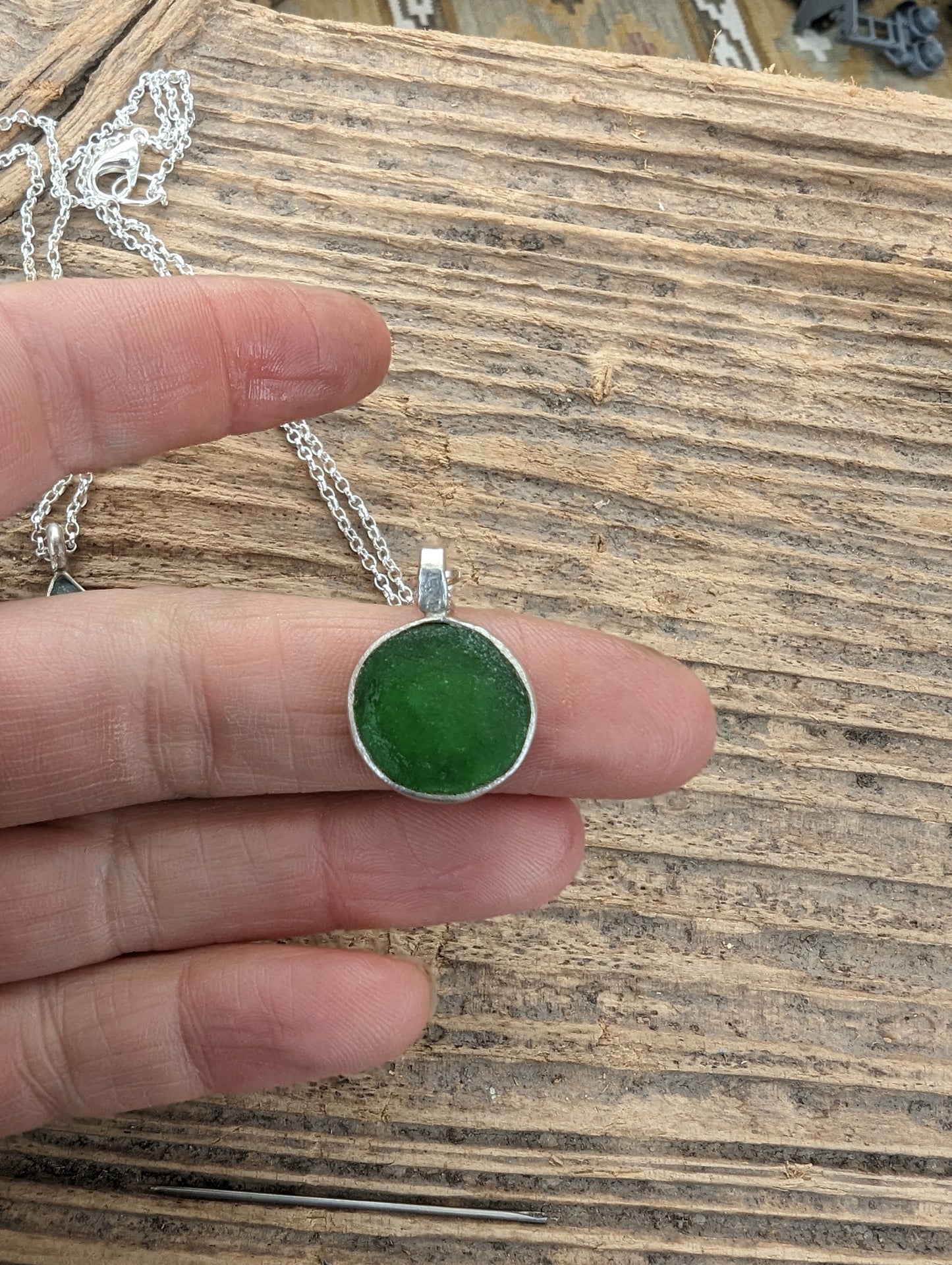 Bottle green seaglass necklace