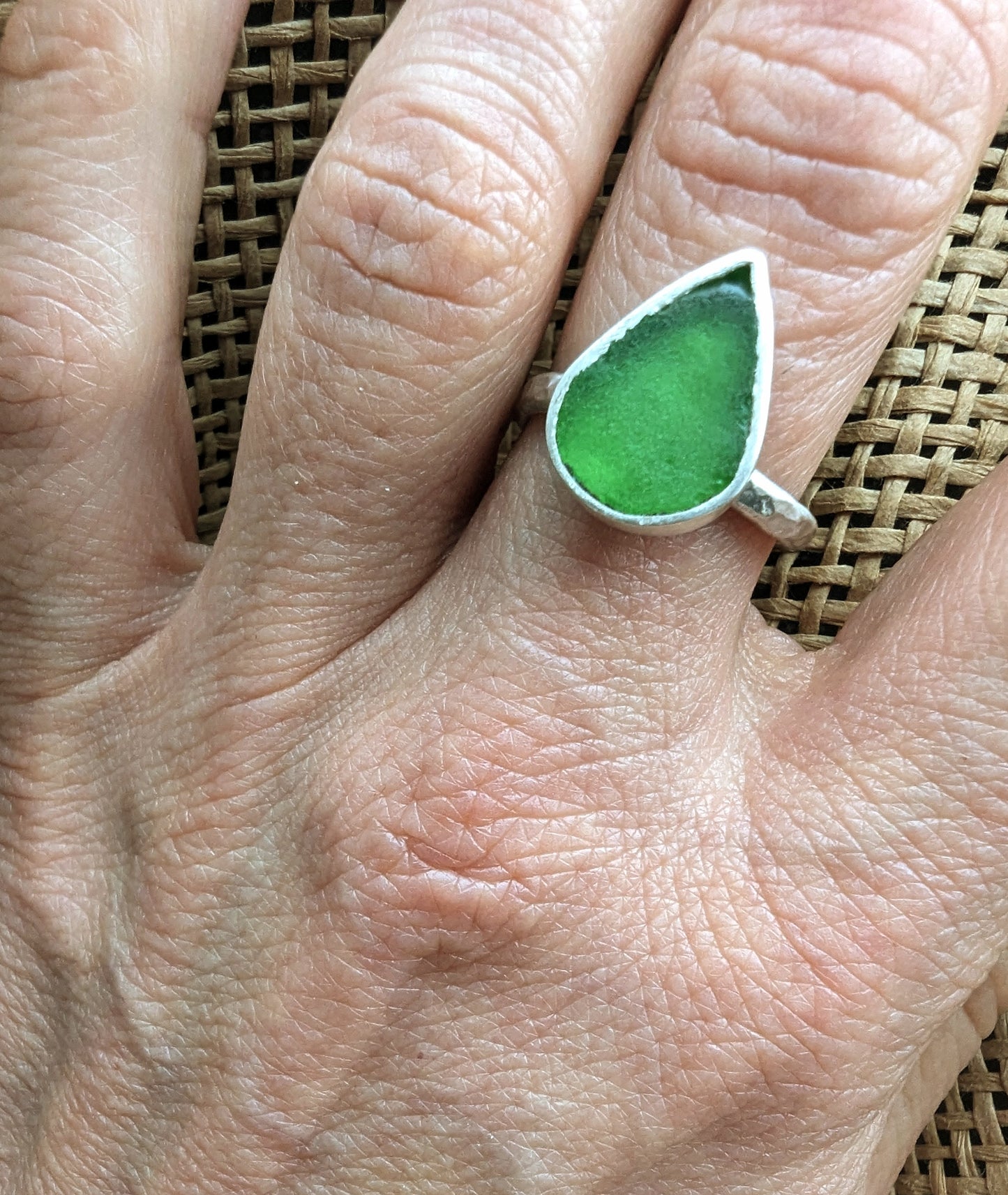 Bottle green seaglass ring