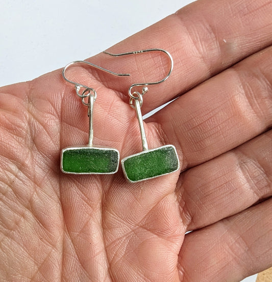 Green T-Bar Seaglass earrings