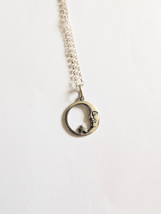 Moon and star sterling silver necklace