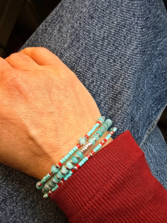 Earth and Fire beaded stack stretch bracelets