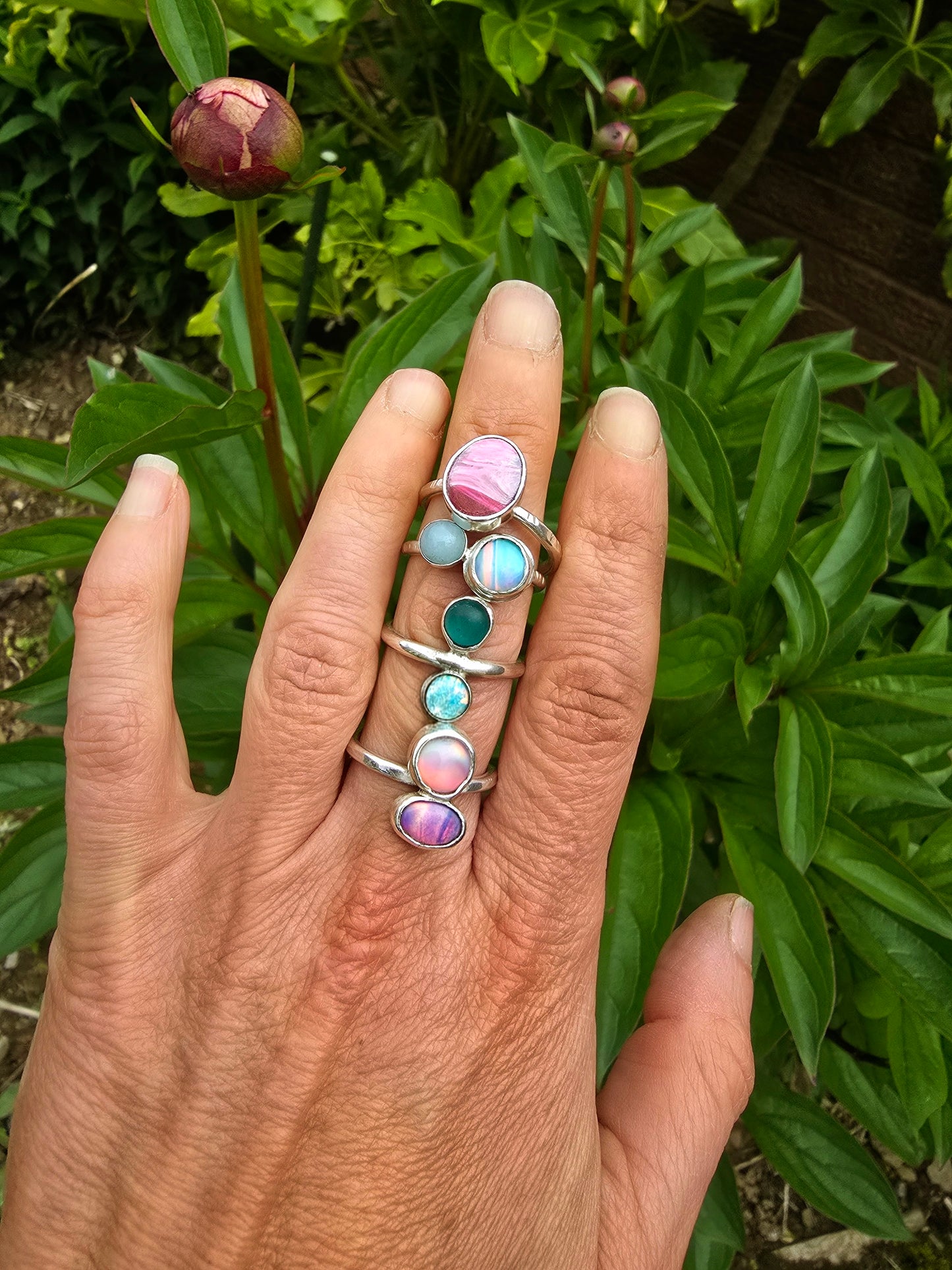 Aurora Opal and Jade Sterling Silver Ring