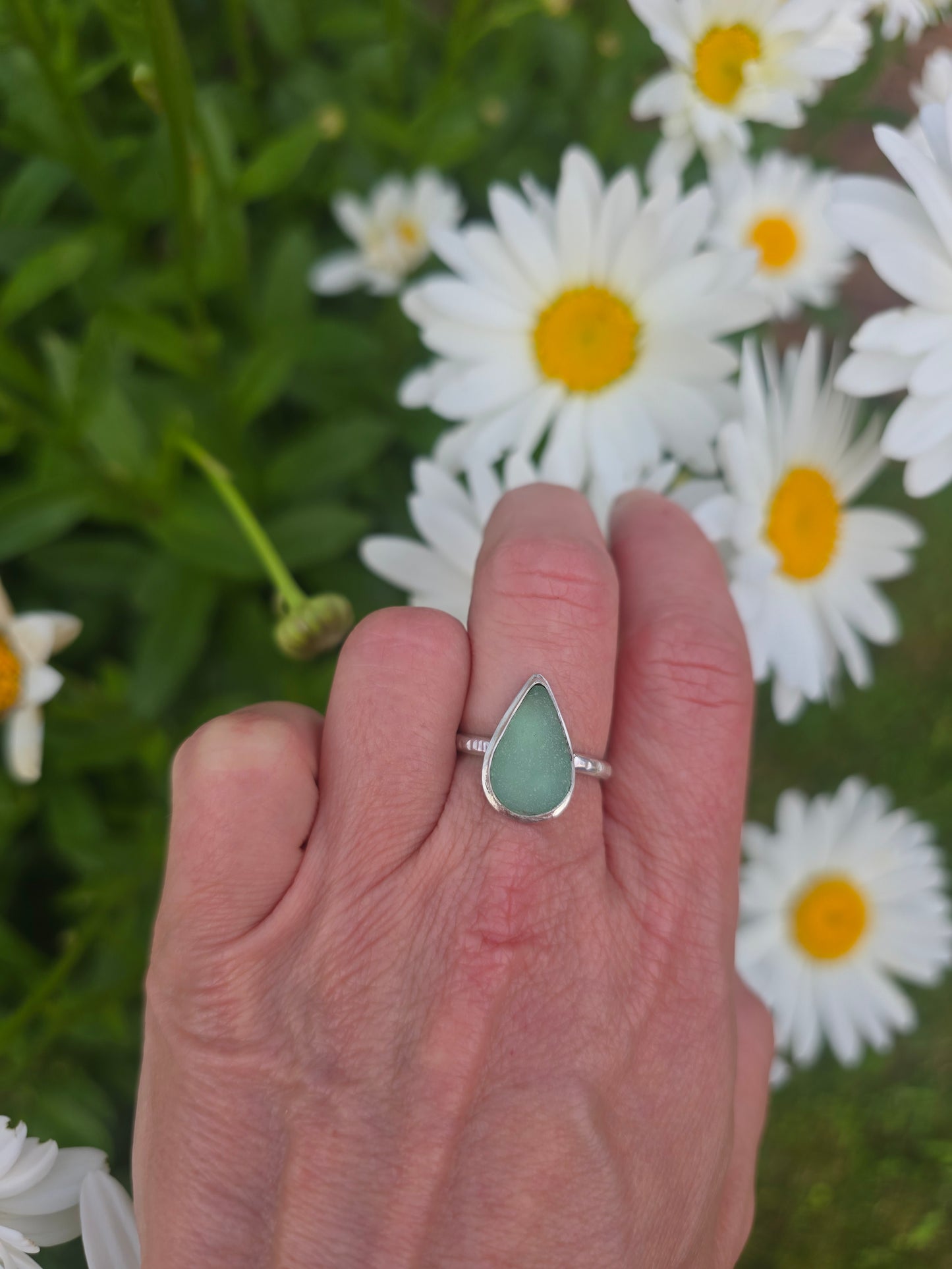 Seafoam raindrop seaglass ring