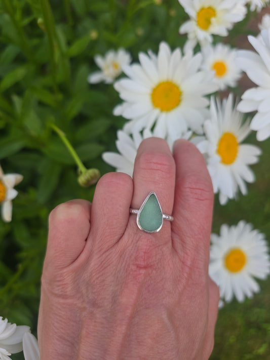 Seafoam raindrop seaglass ring