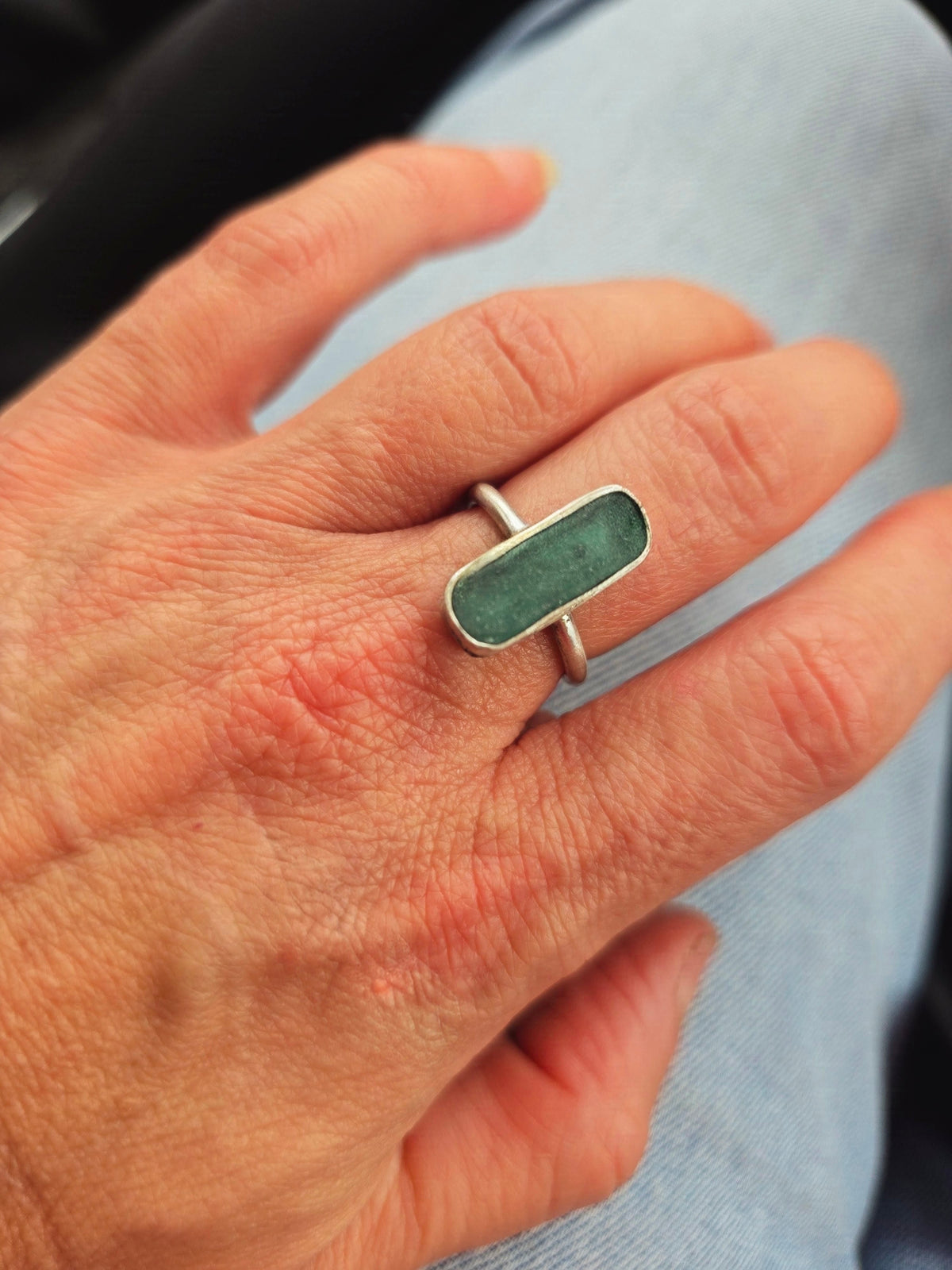 Seaglass oblong shaped ring
