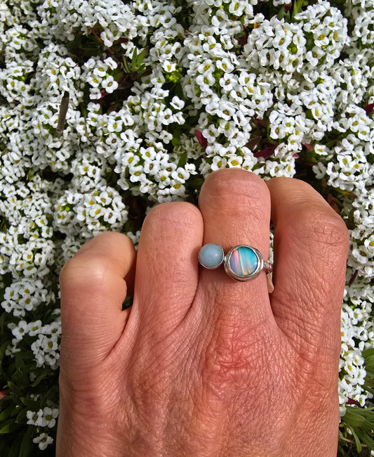Aurora Opal and Jade Sterling Silver Ring