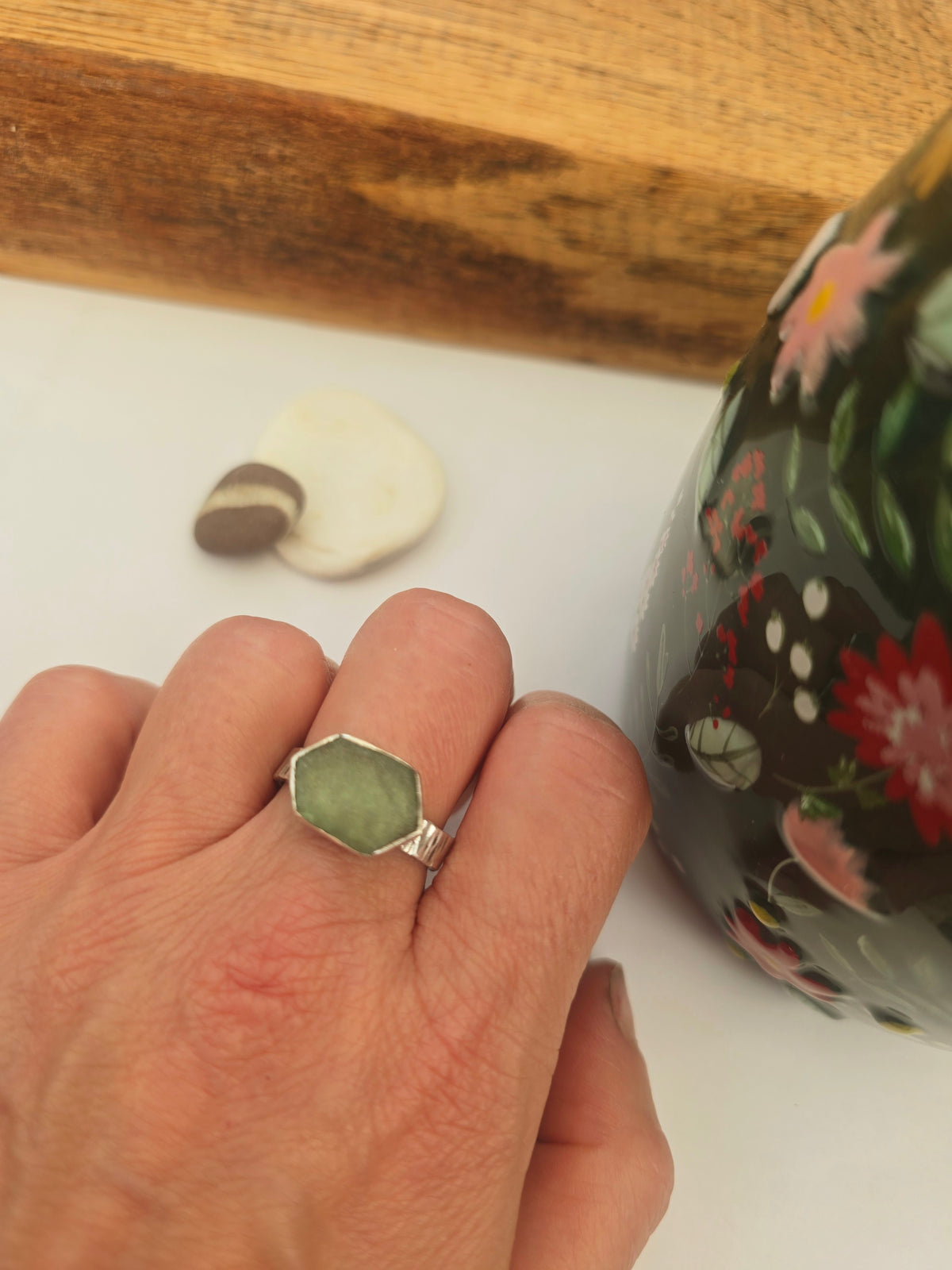 Hexagon seaglass ring